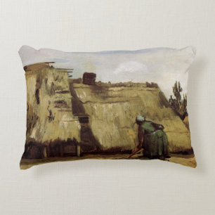 Peasant Woman Digging Cottage by Vincent van Gogh Accent Pillow