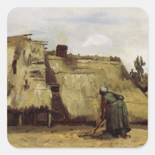 Peasant Woman Digging Cottage by Vincent van Gogh Square Sticker