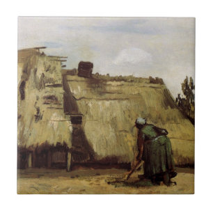 Peasant Woman Digging Cottage by Vincent van Gogh Tile