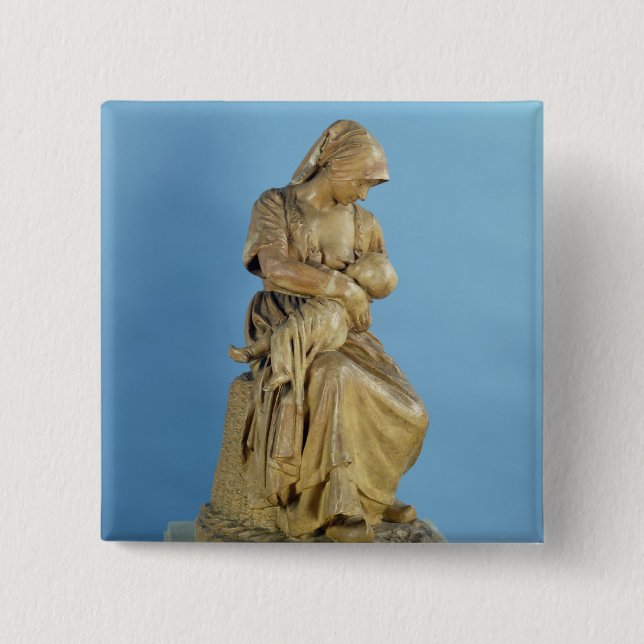 Peasant Woman Feeding her Child 2 Inch Square Button (Front)