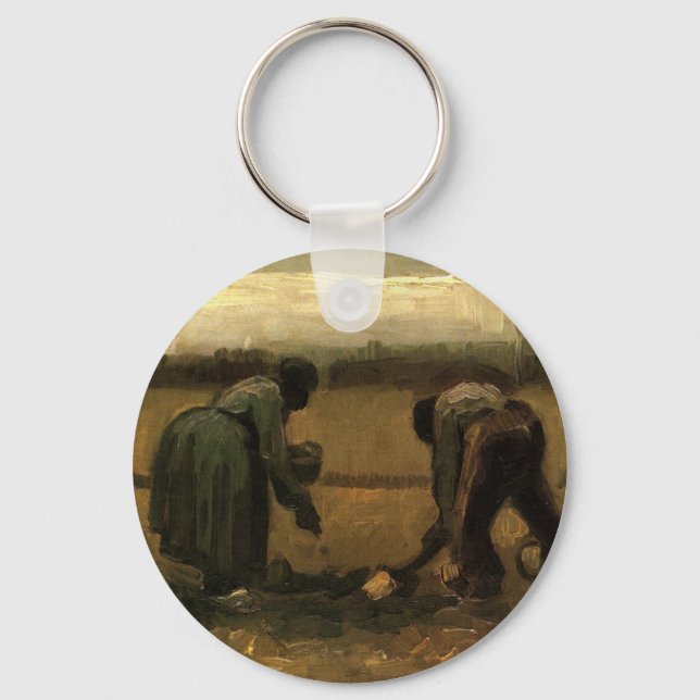 Peasant Woman Planting Potato by Vincent van Gogh Keychain (Front)