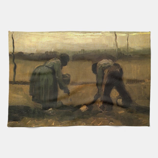 Peasant Woman Planting Potato by Vincent van Gogh Kitchen Towel (Horizontal)
