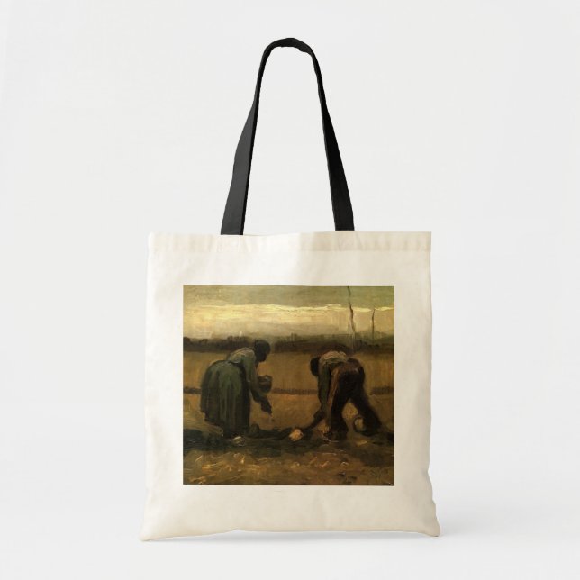 Peasant Woman Planting Potato by Vincent van Gogh Tote Bag (Front)