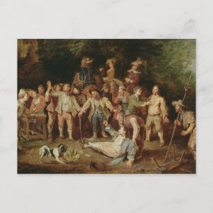 Peasants Brawling Outside a Tavern (oil on panel) Postcard