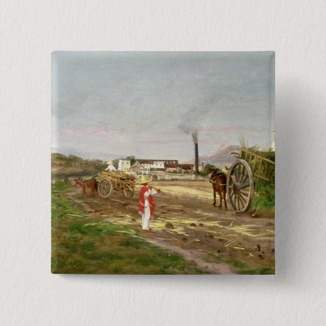 Peasants Collecting Sugar Cane 2 Inch Square Button (Front)