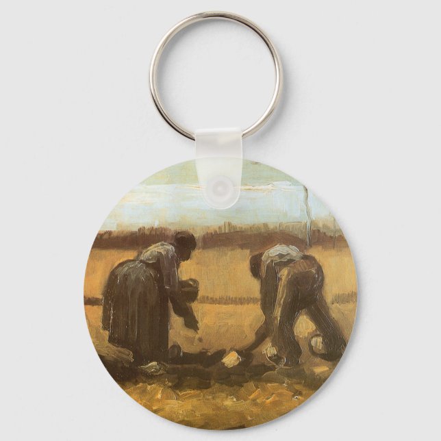 Peasants Planting Potatoes by Vincent van Gogh Keychain (Front)