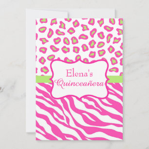 Peau léopard rose Zebra Quinceañera Invitation