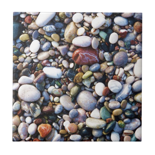 Pebble beach in Rhodes, Greece up close photo Tile (Front)