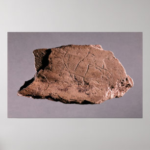 Pebble depicting a man being attacked by a bea poster