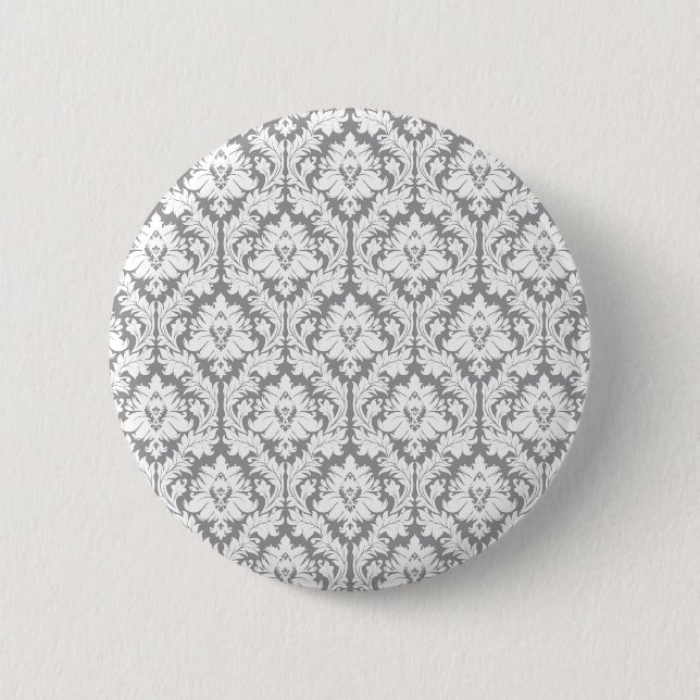 Pebble Grey Damask Pattern 2 Inch Round Button (Front)