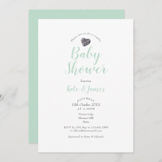 Pebble Heart Couples Baby Shower / Sprinkle Invitation (Front/Back)