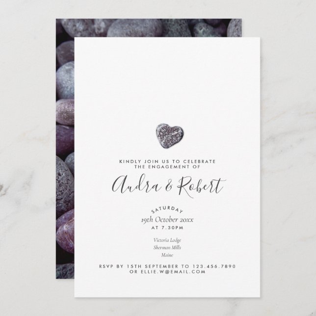 Pebble Heart Discovery Engagement Party Invitation (Front/Back)