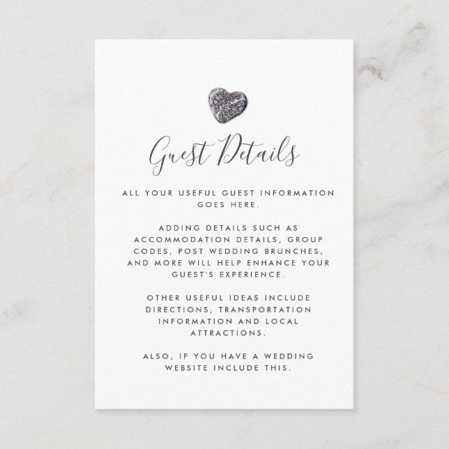 Pebble Heart Discovery Guest Information Details Enclosure Card (Front)