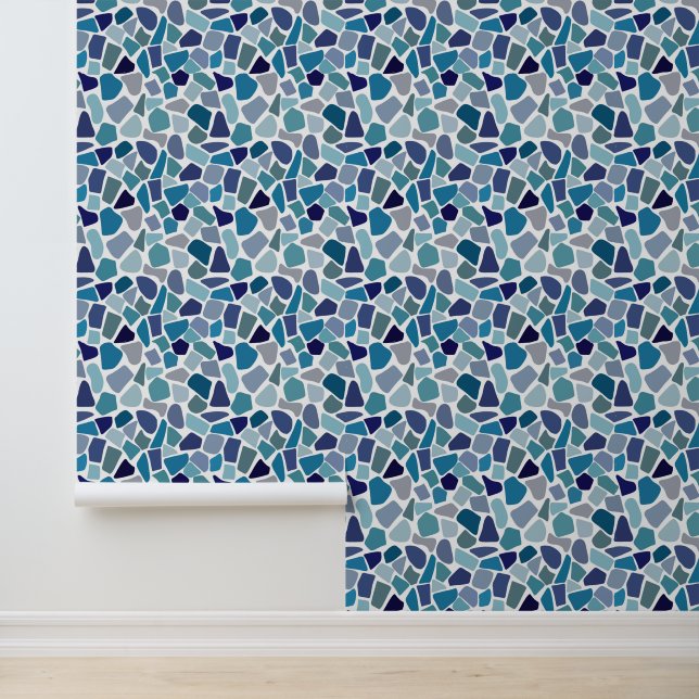 Pebble mosaic, Blue Mosaic, Ceramic pieces texture Wallpaper (Application)