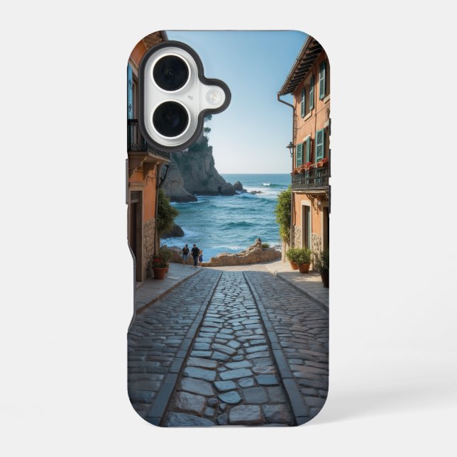 Pebble Ocean Town iPhone 16 Case (Back)