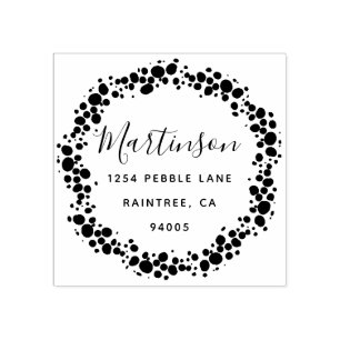 Pebble Wreath Family Return Address Rubber Stamp