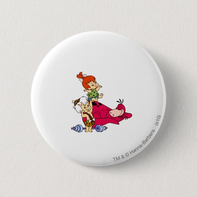 PEBBLES™ and Bam Bam  and Dino Playtime 2 Inch Round Button (Front)