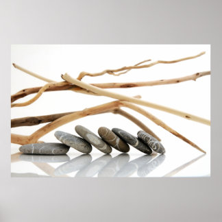 Pebbles and driftwood poster