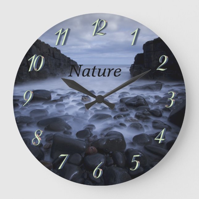 Pebbles and Rocks along the Ocean Shoreline Large  Clock (Front)
