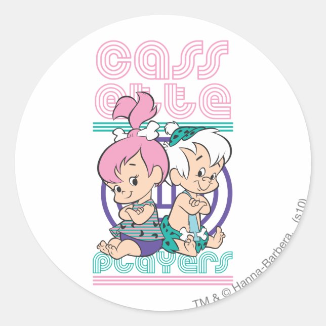 PEBBLES™ & BAM-BAM™ Cassette Players Classic Round Sticker (Front)