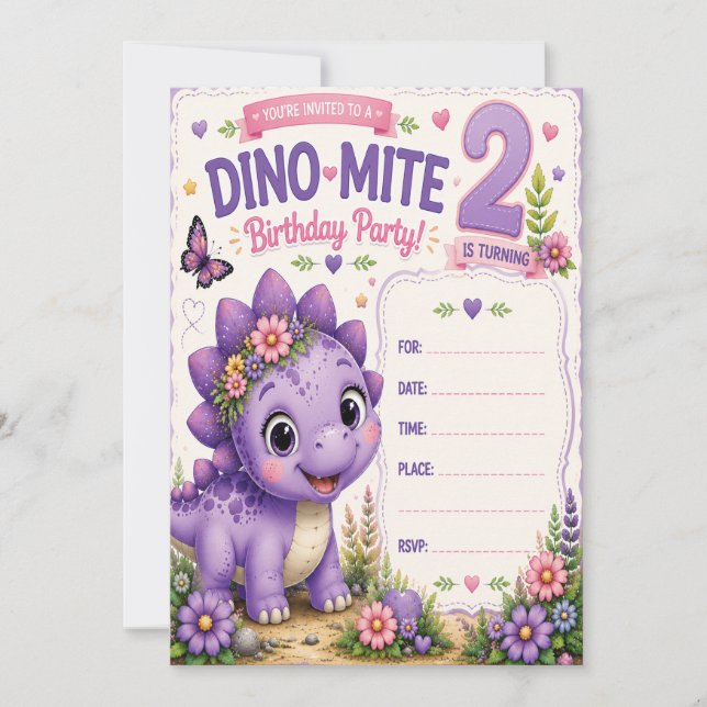 Pebbles' Dino-Mite 2nd Birthday Invitation (Front)