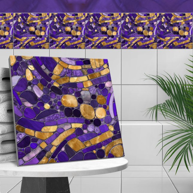 Pebbles Mosaic Art -Amethyst And Gold Tile (Creator Uploaded)