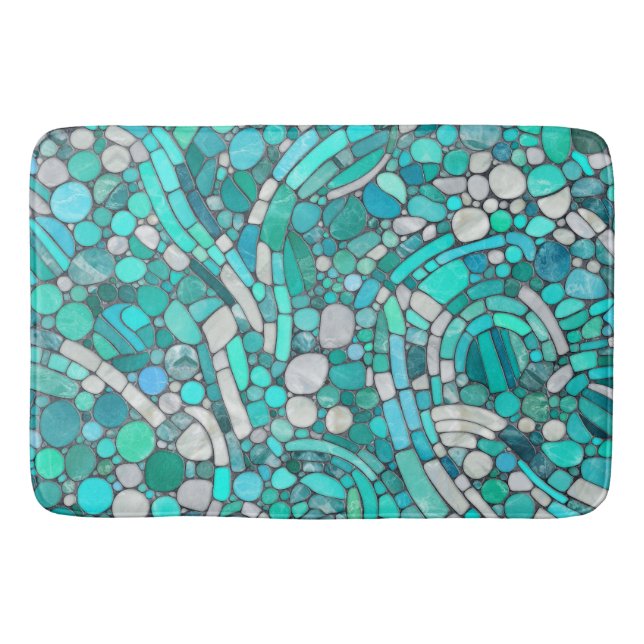 Pebbles Mosaic Art -Aquamarine and Pearl  Bath Mat (Front)