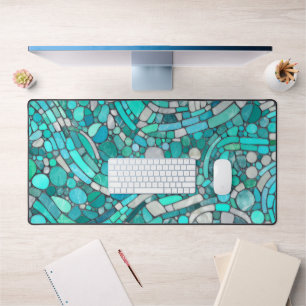 Pebbles Mosaic Art -Aquamarine and Pearl Desk Mat