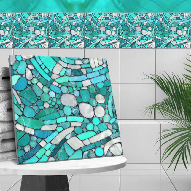 Pebbles Mosaic Art -Aquamarine and Pearl Tile (Creator Uploaded)