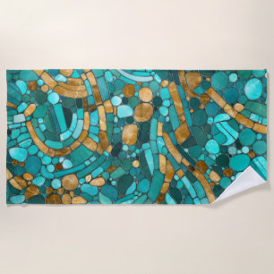 Pebbles Mosaic Art -Emerald and Gold Beach Towel