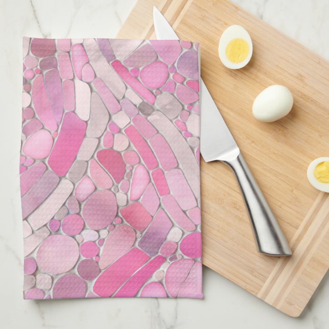 Pebbles Mosaic Art - Rose Blush Pink Kitchen Towel (Quarter Fold)