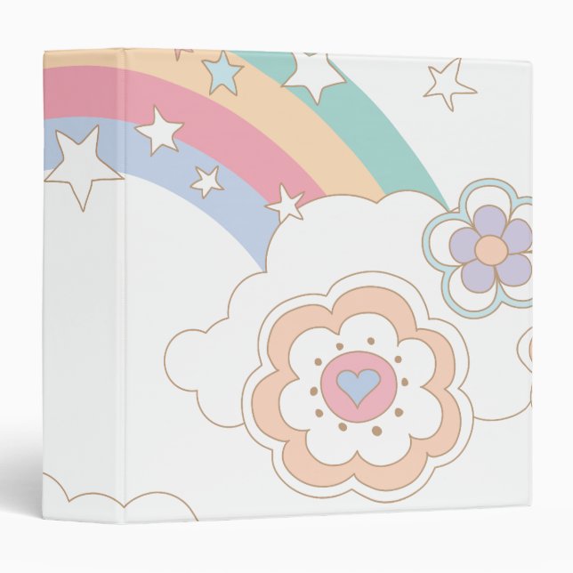 PEBBLES™ Rainbow and Flower Clouds Binder (Front/Spine)