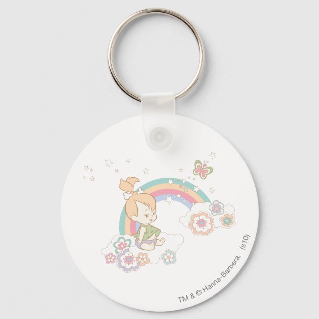 PEBBLES™ Rainbow and Flower Clouds Keychain (Front)