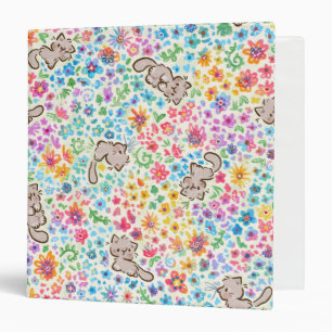 Pebble's Whimsical Garden Grey Cat & Bright Floral Binder