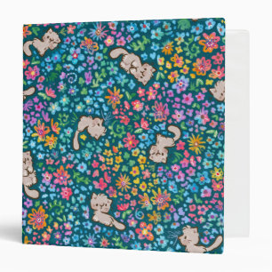 Pebble's Whimsical Garden Grey Cat & Bright Floral Binder