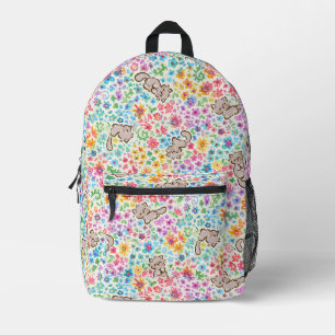 Pebble's Whimsical Garden Grey Cat & Bright Floral Printed Backpack