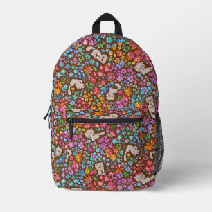 Pebble's Whimsical Garden Grey Cat & Bright Floral Printed Backpack