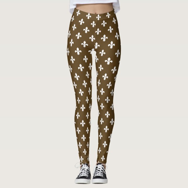 Pecan Neutral Fleur de Lys Leggings (Front)
