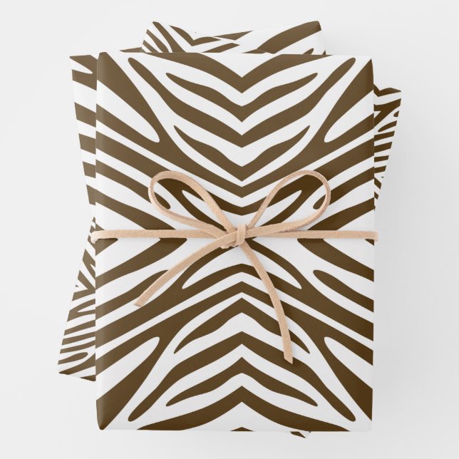 Pecan Neutral Zebra Wrapping Paper Sheet (In situ)