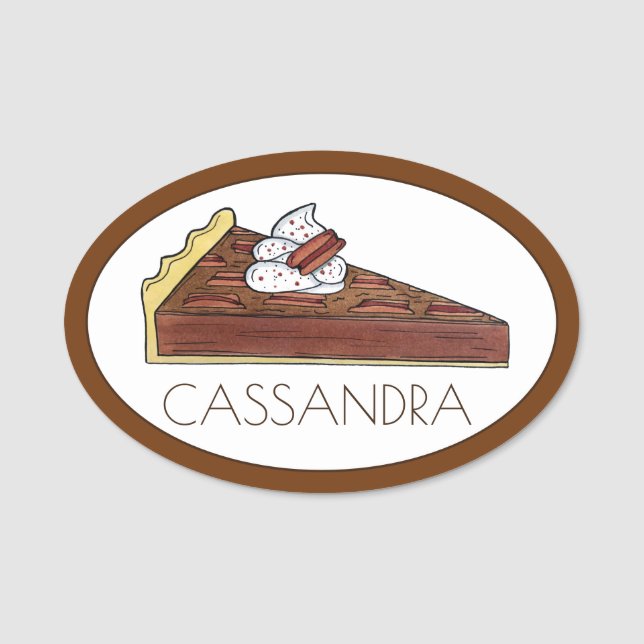 Pecan Pie Slice Southern Food Baking Dessert Chef Name Tag (Front)