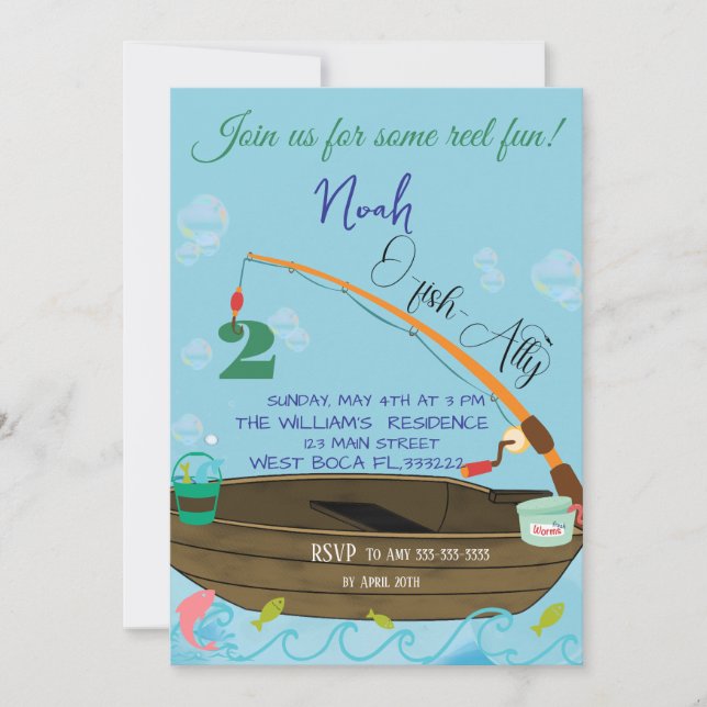 Pêche 2e anniversaire Boy O-fish-ally Invitation (Devant)