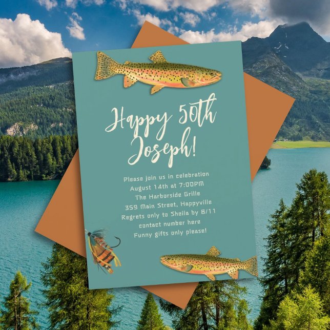 Pêche à la truite adulte Invitations à la fête à t (Créateur téléchargé)