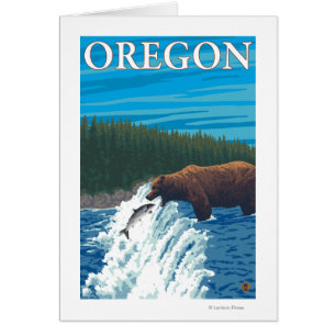 Pêche à l'ours dans la rivière - Poster Vintage vo