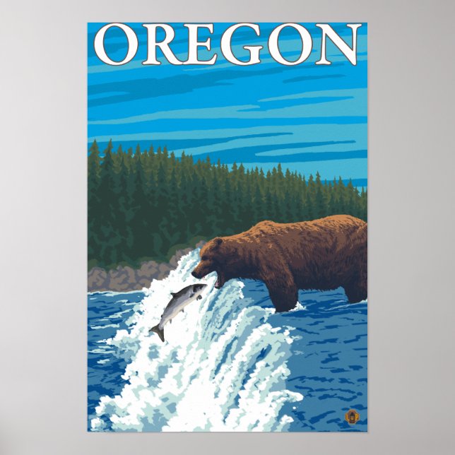 Pêche à l'ours dans la rivière - Poster Vintage vo (Devant)