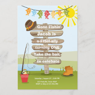 Pêche Anniversaire Invitation Bois Partie de pêche