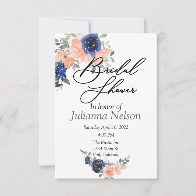 Pêche et bleu aquarelle invitation à la floraison (Devant)