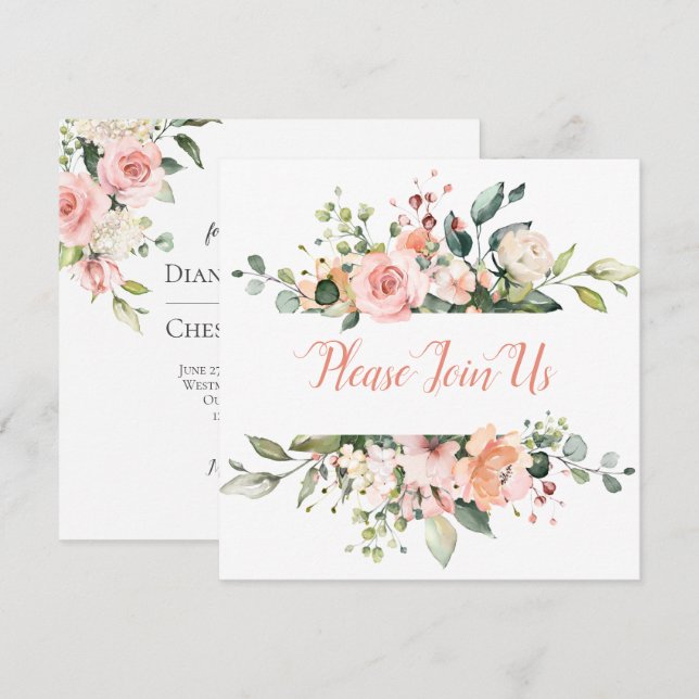 Pêche et Faire-part de mariage à charpente florale (Devant / Derrière)