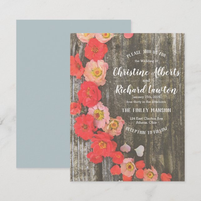 Pêche et Faire-part de mariage floral rustique du  (Devant / Derrière)