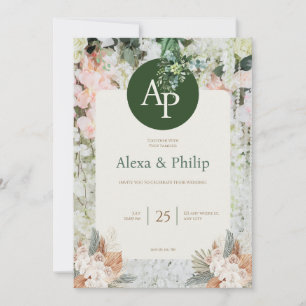 Pêche et Faire-part de mariage florale verte