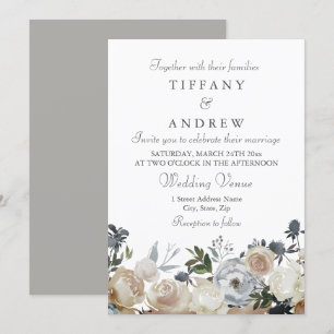 Pêche et Grey Élégant Mariage Invitation
